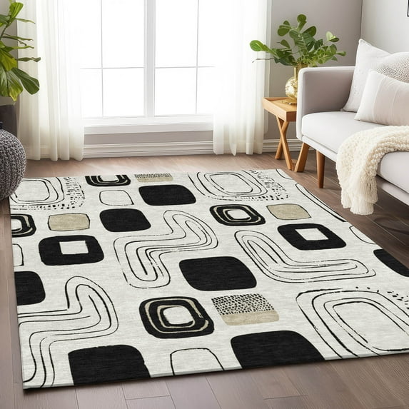 Addison Rugs Chantille Indoor/Outdoor Transitional Geometric Ivory Washable Rectangle Rug, 9' x 12'