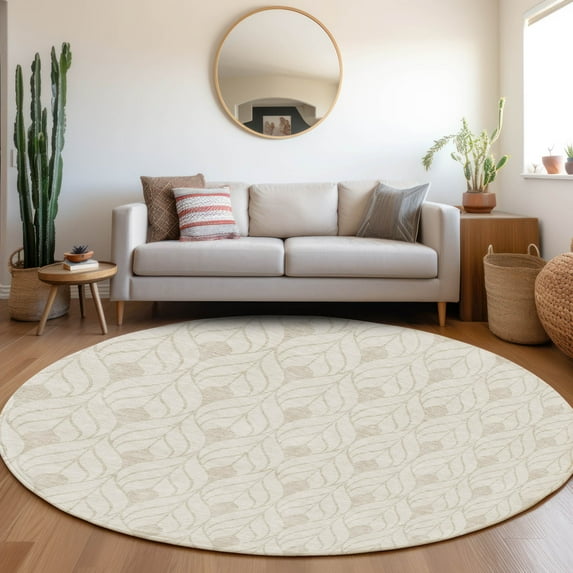 Addison Rugs Chantille Indoor/Outdoor Transitional Geometric Ivory Washable Round Rug, 8' x 8'