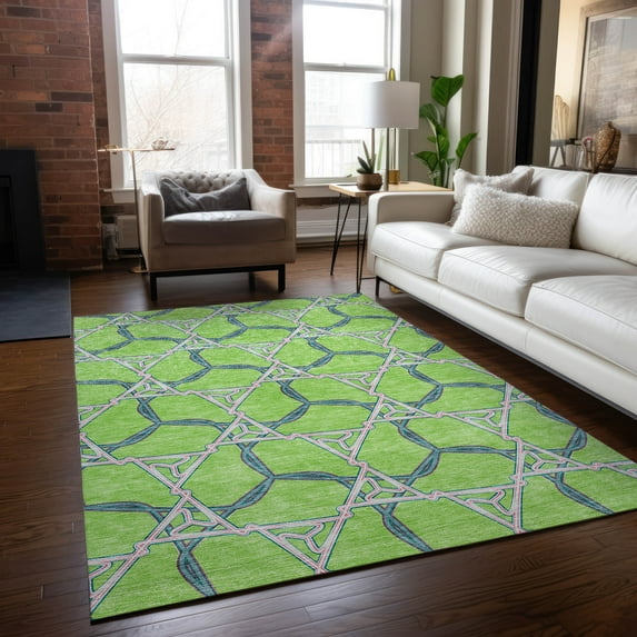 Addison Rugs Chantille Indoor/Outdoor Transitional Geometric Lime Washable Rectangle Rug, 9' x 12'