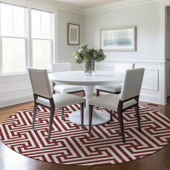 Addison Rugs Chantille Indoor/Outdoor Transitional Geometric Merlot Washable Round Rug, 8' x 8'