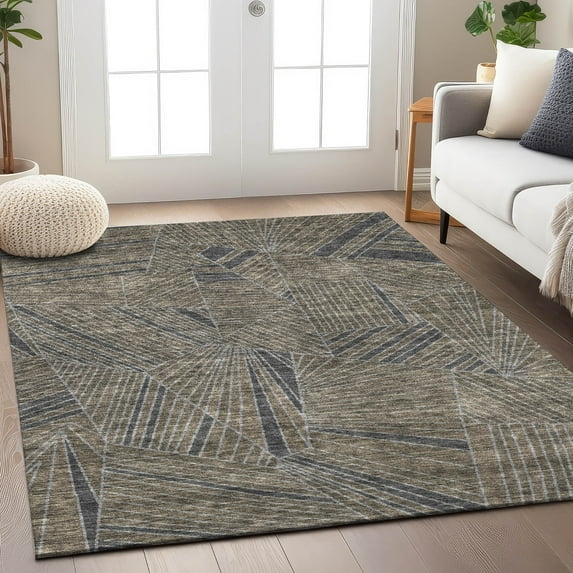 Addison Rugs Chantille Indoor/Outdoor Transitional Geometric Mocha Washable Rectangle Rug, 5' x 7'6"