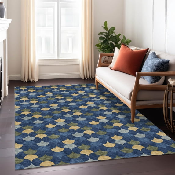 Addison Rugs Chantille Indoor/Outdoor Transitional Geometric Navy Machine Washable Rectangle Rug, 10' x 14'