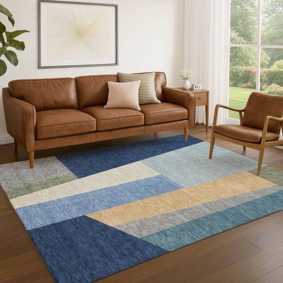 Addison Rugs Chantille Indoor/Outdoor Transitional Geometric Navy Machine Washable Rectangle Rug, 10' x 14'