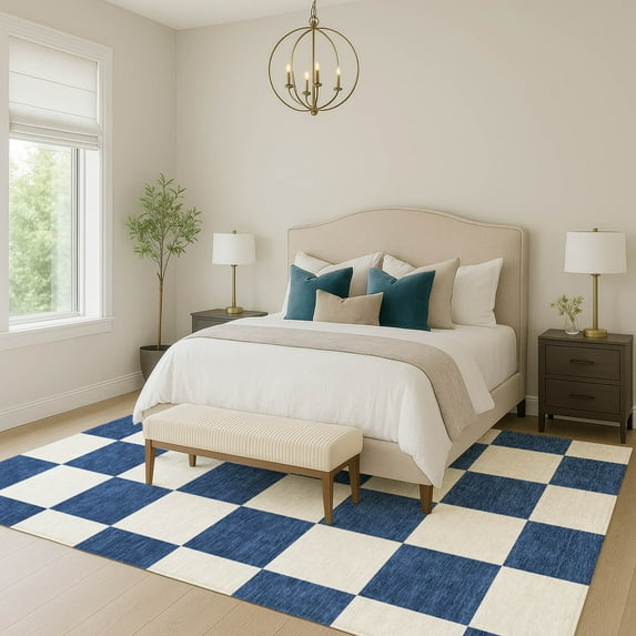 Addison Rugs Chantille Indoor/Outdoor Transitional Geometric Navy Machine Washable Rectangle Rug, 3' x 5'