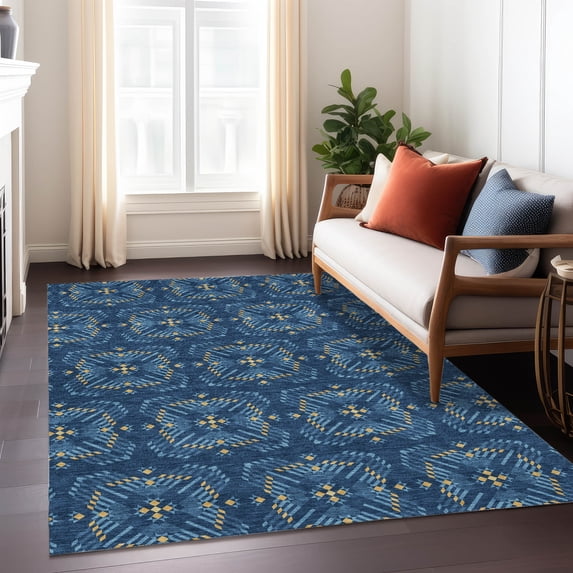 Addison Rugs Chantille Indoor/Outdoor Transitional Geometric Navy Machine Washable Rectangle Rug, 3' x 5'