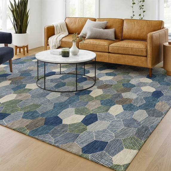 Addison Rugs Chantille Indoor/Outdoor Transitional Geometric Navy Machine Washable Rectangle Rug, 8' x 10'