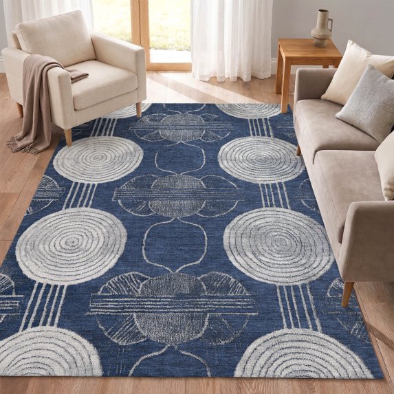 Addison Rugs Chantille Indoor/Outdoor Transitional Geometric Navy Machine Washable Rectangle Rug, 8' x 10'