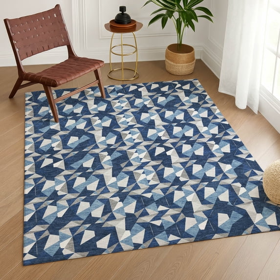 Addison Rugs Chantille Indoor/Outdoor Transitional Geometric Navy Machine Washable Rectangle Rug, 8' x 10'