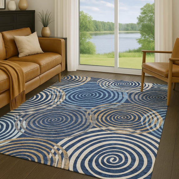 Addison Rugs Chantille Indoor/Outdoor Transitional Geometric Navy Machine Washable Rectangle Rug, 8' x 10'