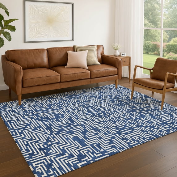 Addison Rugs Chantille Indoor/Outdoor Transitional Geometric Navy Machine Washable Rectangle Rug, 9' x 12'