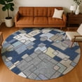 thumbnail image 1 of Addison Rugs Chantille Indoor/Outdoor Transitional Geometric Navy Machine Washable Round Rug, 8' x 8', 1 of 8