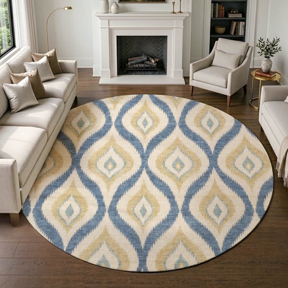 Addison Rugs Chantille Indoor/Outdoor Transitional Geometric Navy Machine Washable Round Rug, 8' x 8'