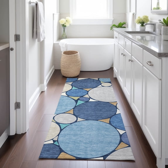 Addison Rugs Chantille Indoor/Outdoor Transitional Geometric Navy Machine Washable Runner Rug, 2'3" x 7'6"