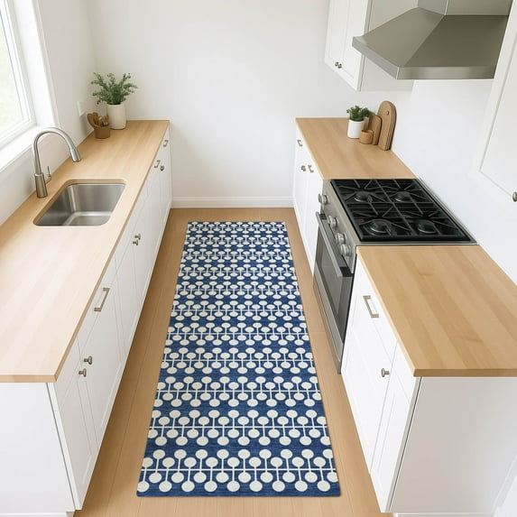 Addison Rugs Chantille Indoor/Outdoor Transitional Geometric Navy Machine Washable Runner Rug, 2'3" x 7'6"