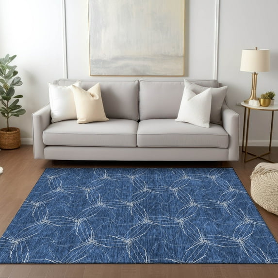 Addison Rugs Chantille Indoor/Outdoor Transitional Geometric Navy Washable Rectangle Rug, 10' x 14'