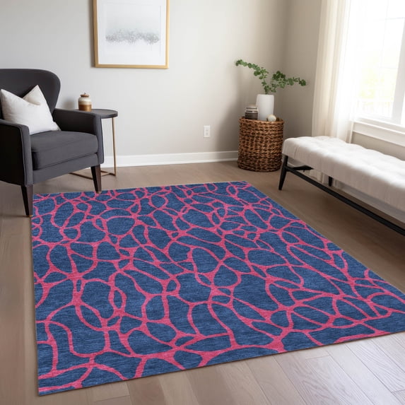 Addison Rugs Chantille Indoor/Outdoor Transitional Geometric Navy Washable Rectangle Rug, 3' x 5'