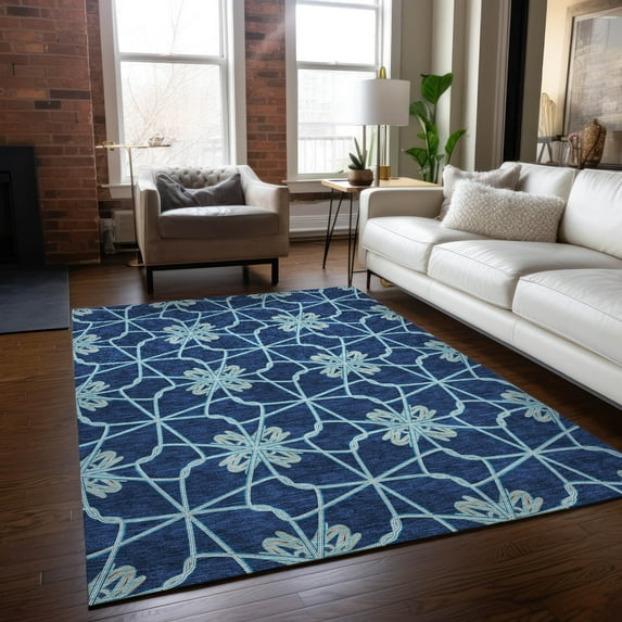 Addison Rugs Chantille Indoor/Outdoor Transitional Geometric Navy Washable Rectangle Rug, 8' x 10'