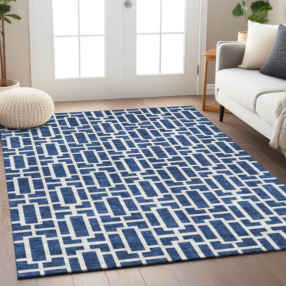 Addison Rugs Chantille Indoor/Outdoor Transitional Geometric Navy Washable Rectangle Rug, 9' x 12'