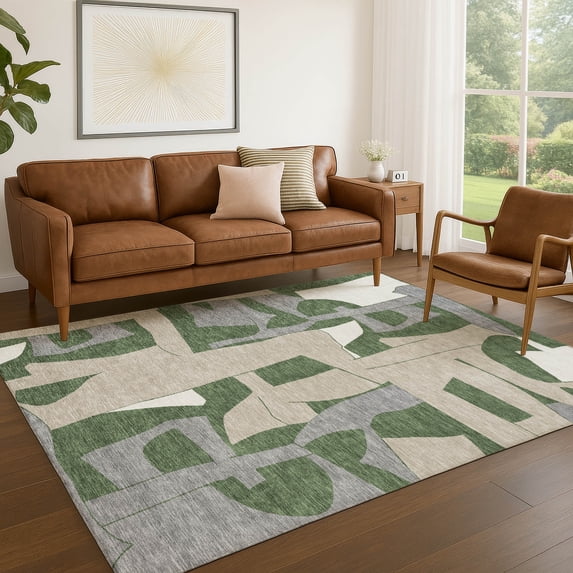 Addison Rugs Chantille Indoor/Outdoor Transitional Geometric Olive Machine Washable Rectangle Rug, 5' x 7'6"