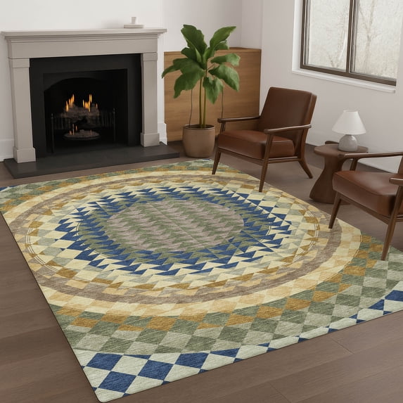 Addison Rugs Chantille Indoor/Outdoor Transitional Geometric Olive Machine Washable Rectangle Rug, 8' x 10'