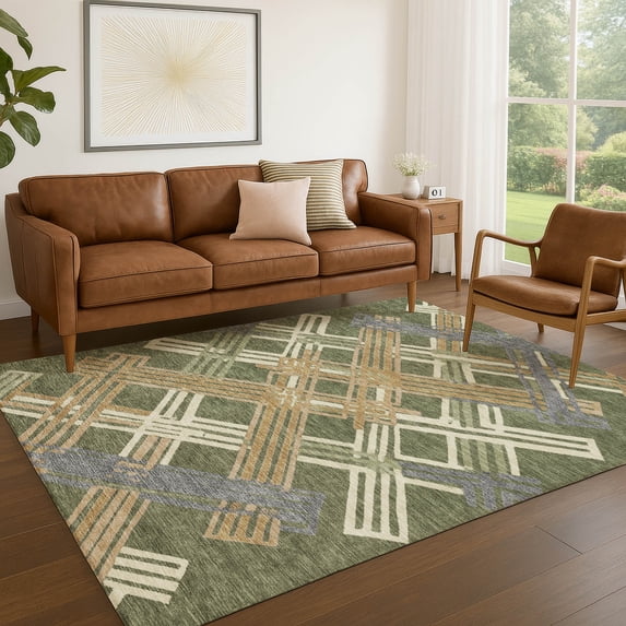 Addison Rugs Chantille Indoor/Outdoor Transitional Geometric Olive Machine Washable Rectangle Rug, 8' x 10'