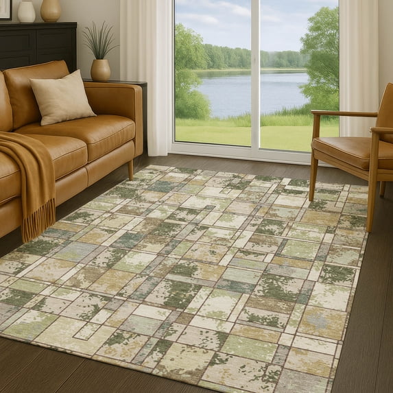 Addison Rugs Chantille Indoor/Outdoor Transitional Geometric Olive Machine Washable Rectangle Rug, 9' x 12'