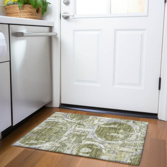 Addison Rugs Chantille Indoor/Outdoor Transitional Geometric Olive Washable Rectangle Rug, 1'8" x 2'6"