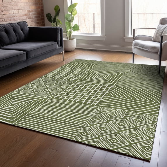 Addison Rugs Chantille Indoor/Outdoor Transitional Geometric Olive Washable Rectangle Rug, 3' x 5'