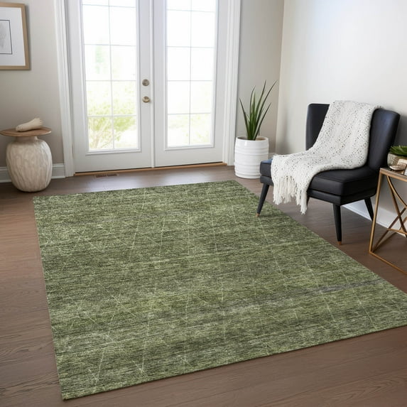 Addison Rugs Chantille Indoor/Outdoor Transitional Geometric Olive Washable Rectangle Rug, 5' x 7'6"