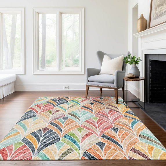 Addison Rugs Chantille Indoor/Outdoor Transitional Geometric Orange Washable Rectangle Rug, 5' x 7'6"