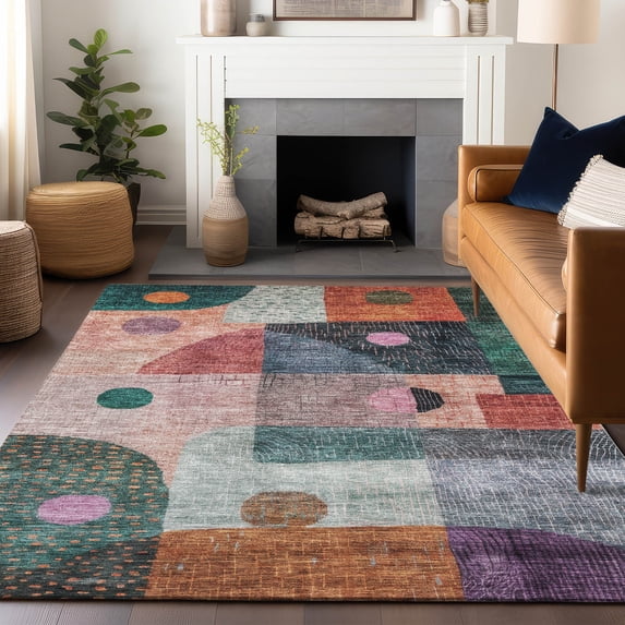 Addison Rugs Chantille Indoor/Outdoor Transitional Geometric Orange Washable Rectangle Rug, 9' x 12'