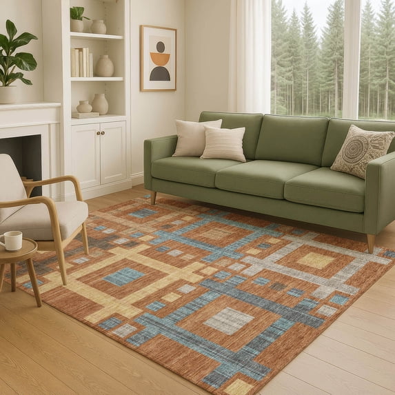 Addison Rugs Chantille Indoor/Outdoor Transitional Geometric Paprika Machine Washable Rectangle Rug, 3' x 5'