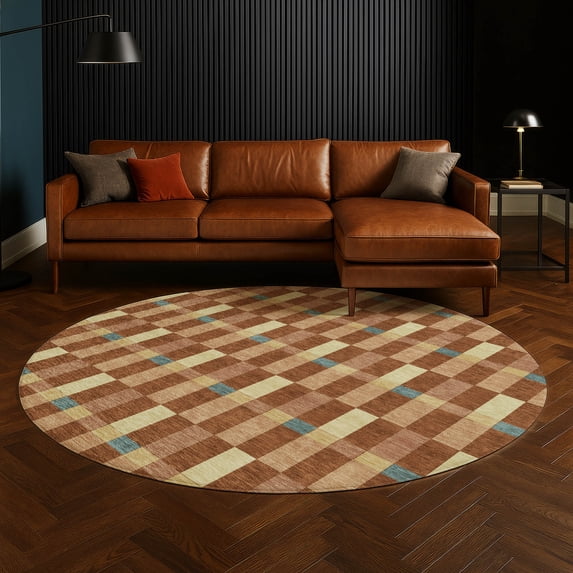 Addison Rugs Chantille Indoor/Outdoor Transitional Geometric Paprika Machine Washable Round Rug, 8' x 8'