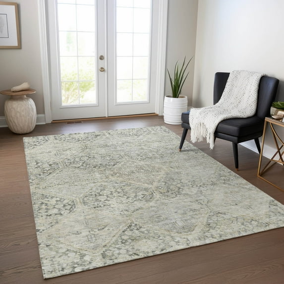 Addison Rugs Chantille Indoor/Outdoor Transitional Geometric Pewter Machine Washable Rectangle Rug, 3' x 5'