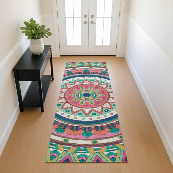 Addison Rugs Chantille Indoor/Outdoor Transitional Geometric Pink Machine Washable Runner Rug, 2'3" x 7'6"