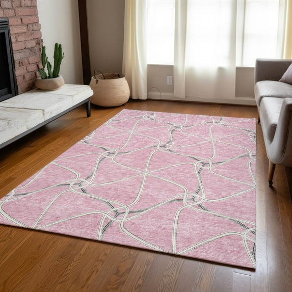 Addison Rugs Chantille Indoor/Outdoor Transitional Geometric Pink Washable Rectangle Rug, 10' x 14'