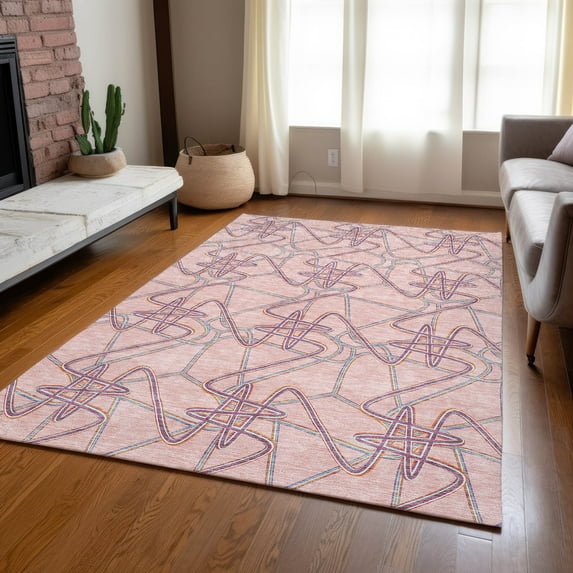 Addison Rugs Chantille Indoor/Outdoor Transitional Geometric Pink Washable Rectangle Rug, 3' x 5'