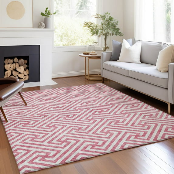 Addison Rugs Chantille Indoor/Outdoor Transitional Geometric Pink Washable Rectangle Rug, 5' x 7'6"