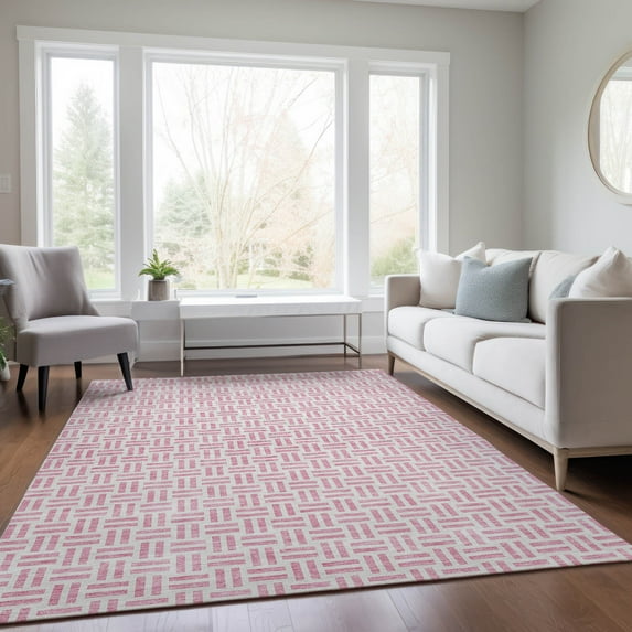 Addison Rugs Chantille Indoor/Outdoor Transitional Geometric Pink Washable Rectangle Rug, 5' x 7'6"