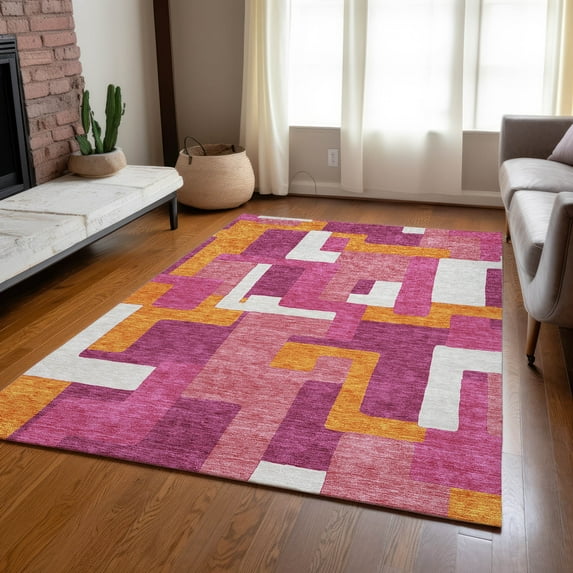 Addison Rugs Chantille Indoor/Outdoor Transitional Geometric Pink Washable Rectangle Rug, 8' x 10'