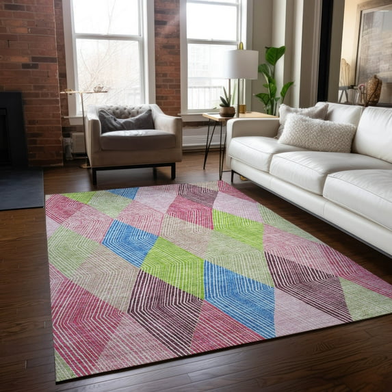 Addison Rugs Chantille Indoor/Outdoor Transitional Geometric Pink Washable Rectangle Rug, 8' x 10'