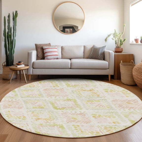Addison Rugs Chantille Indoor/Outdoor Transitional Geometric Pink Washable Round Rug, 8' x 8'