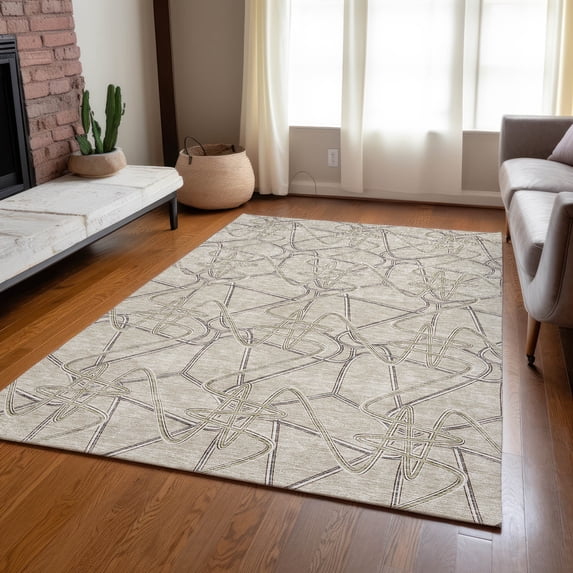 Addison Rugs Chantille Indoor/Outdoor Transitional Geometric Putty Washable Rectangle Rug, 9' x 12'