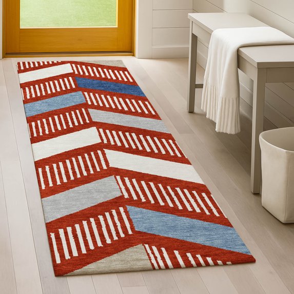 Addison Rugs Chantille Indoor/Outdoor Transitional Geometric Red Machine Washable Runner Rug, 2'3" x 7'6"