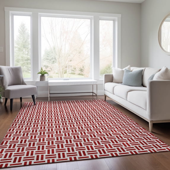Addison Rugs Chantille Indoor/Outdoor Transitional Geometric Red Washable Rectangle Rug, 10' x 14'