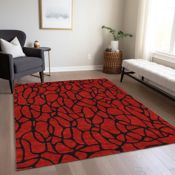 Addison Rugs Chantille Indoor/Outdoor Transitional Geometric Red Washable Rectangle Rug, 8' x 10'