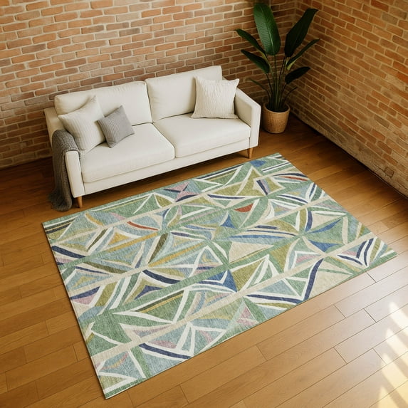 Addison Rugs Chantille Indoor/Outdoor Transitional Geometric Sage Machine Washable Rectangle Rug, 10' x 14'