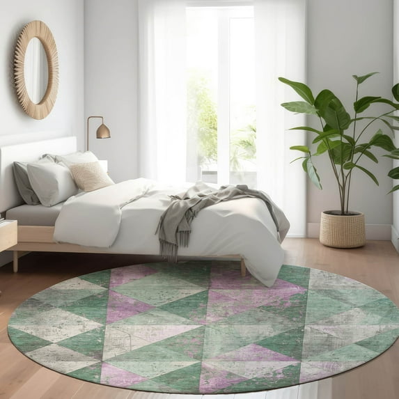 Addison Rugs Chantille Indoor/Outdoor Transitional Geometric Sage Washable Round Rug, 8' x 8'