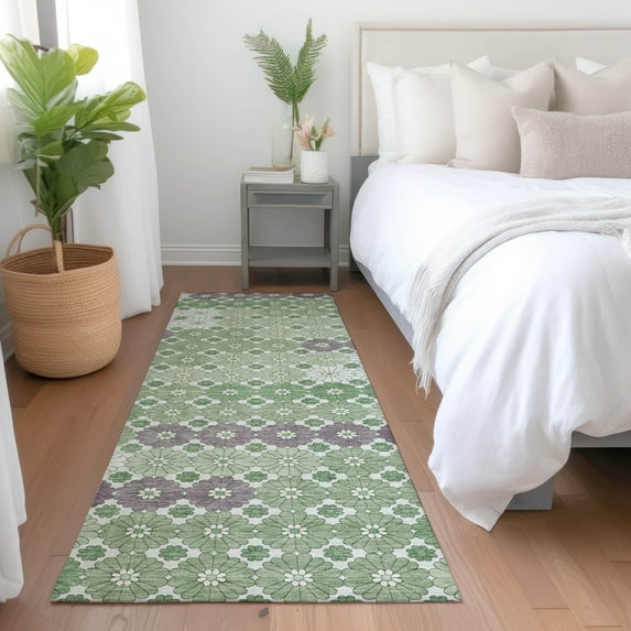 Addison Rugs Chantille Indoor/Outdoor Transitional Geometric Sage Washable Runner Rug, 2'3" x 7'6"
