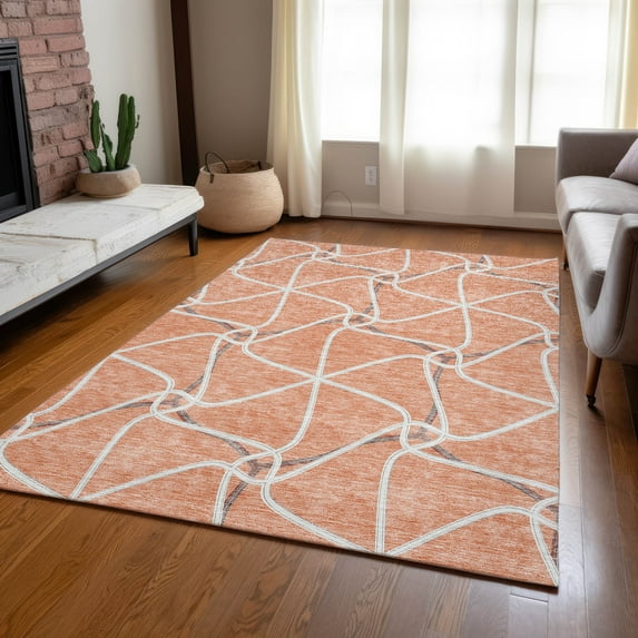 Addison Rugs Chantille Indoor/Outdoor Transitional Geometric Salmon Washable Rectangle Rug, 8' x 10'